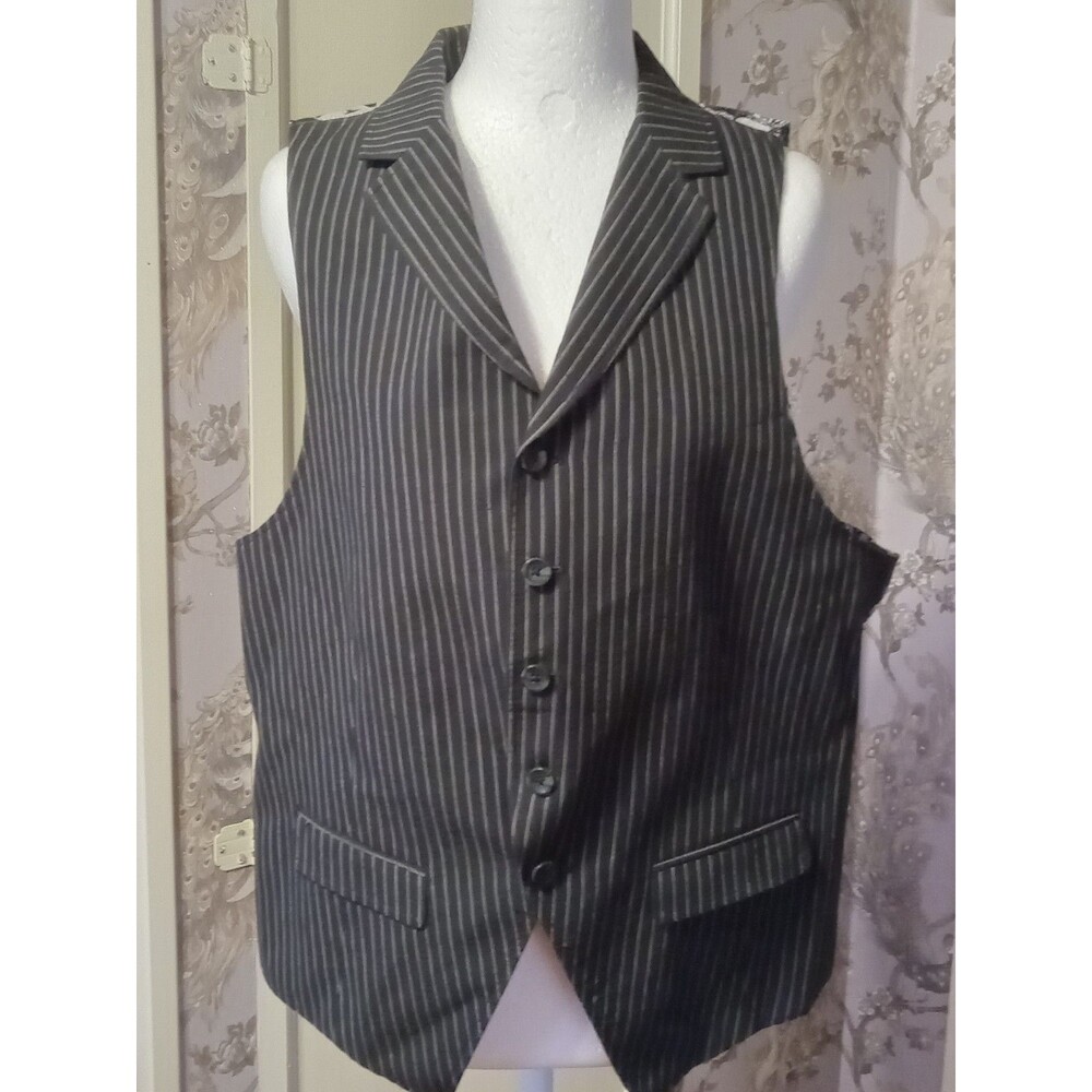 Billy London Men Pinstripe Vest Queen Graphic Back Steampunk Punk Rock M